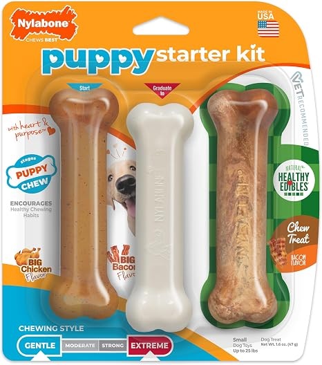 Nylabone Puppy Chew Puppy Starter Kit Dog Chew Toys & Treat, 3 Count, Small