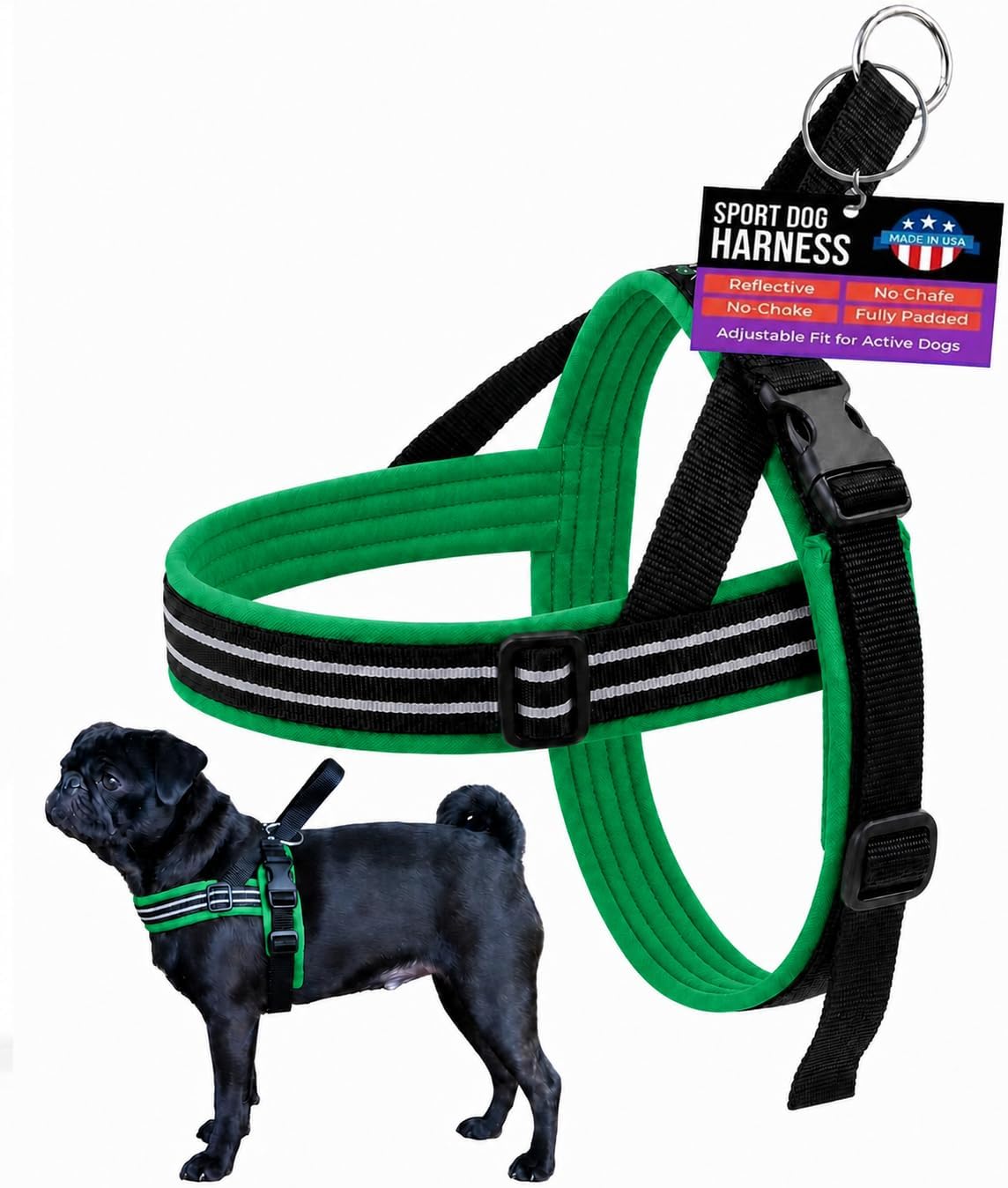 ComfortFlex No-Choke Non-Chafe Sport Dog Harness, Petite, Kelly Green