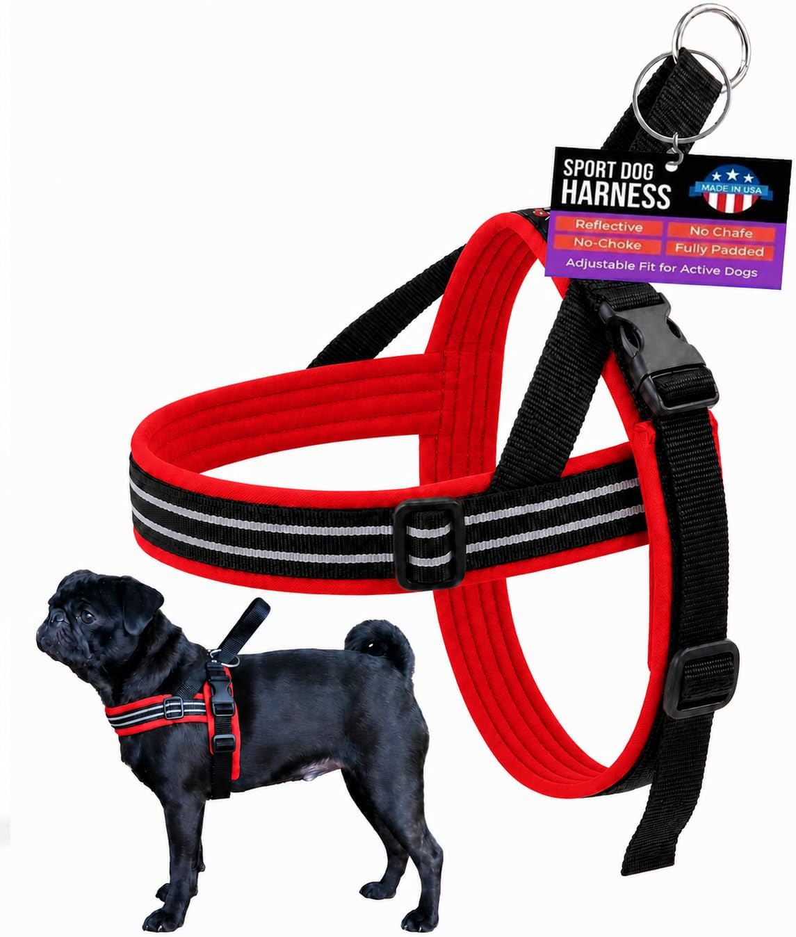 ComfortFlex No-Choke Non-Chafe Sport Dog Harness, Petite, Red