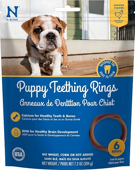 N-Bone Puppy Teething Rings, Chicken Flavor, Natural Puppy Teething Chews and Chew Treats, 6 Rings