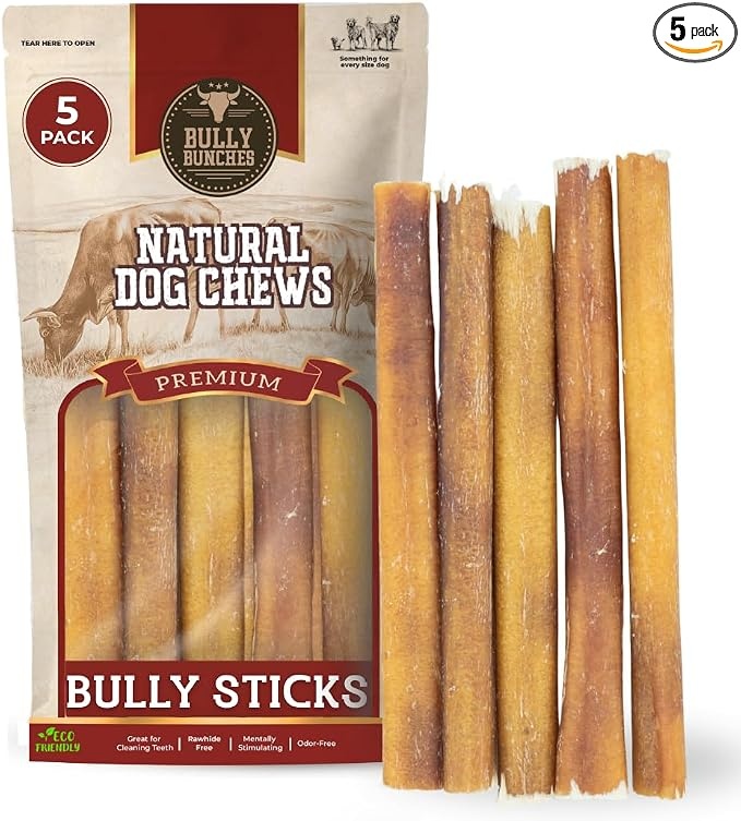 Bully Bunches Premium (6 inch Standard - 5 Pack) Odor-Free Bully Sticks for Small to Medium Dogs &amp; Puppies