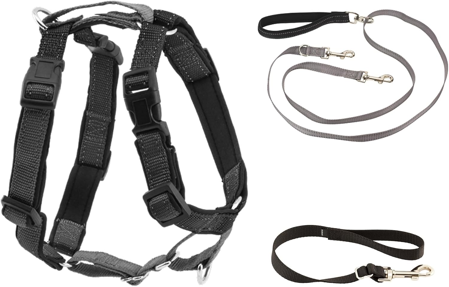 PetSafe Easy Walk 3 in 1 Harness with 2 Point Control Leash, Black, Medium