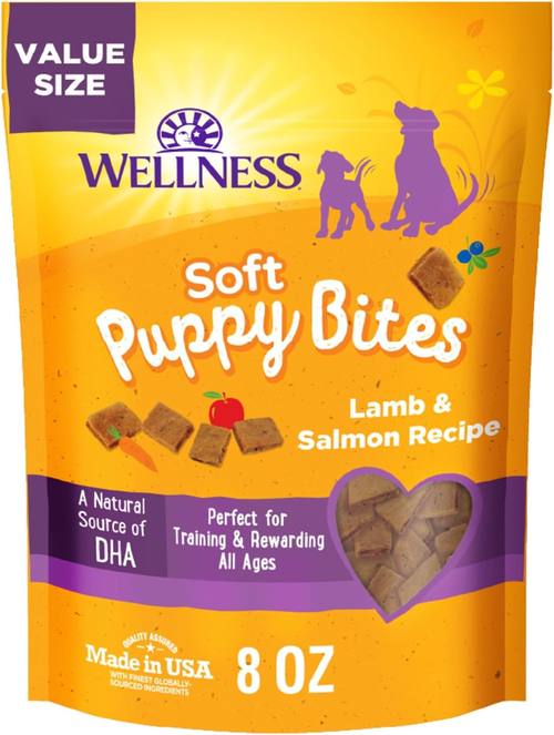 Wellness Soft Puppy Bites Dog Training Treats, Natural, Grain Free, Lamb and Salmon Recipe, 8 oz Bag