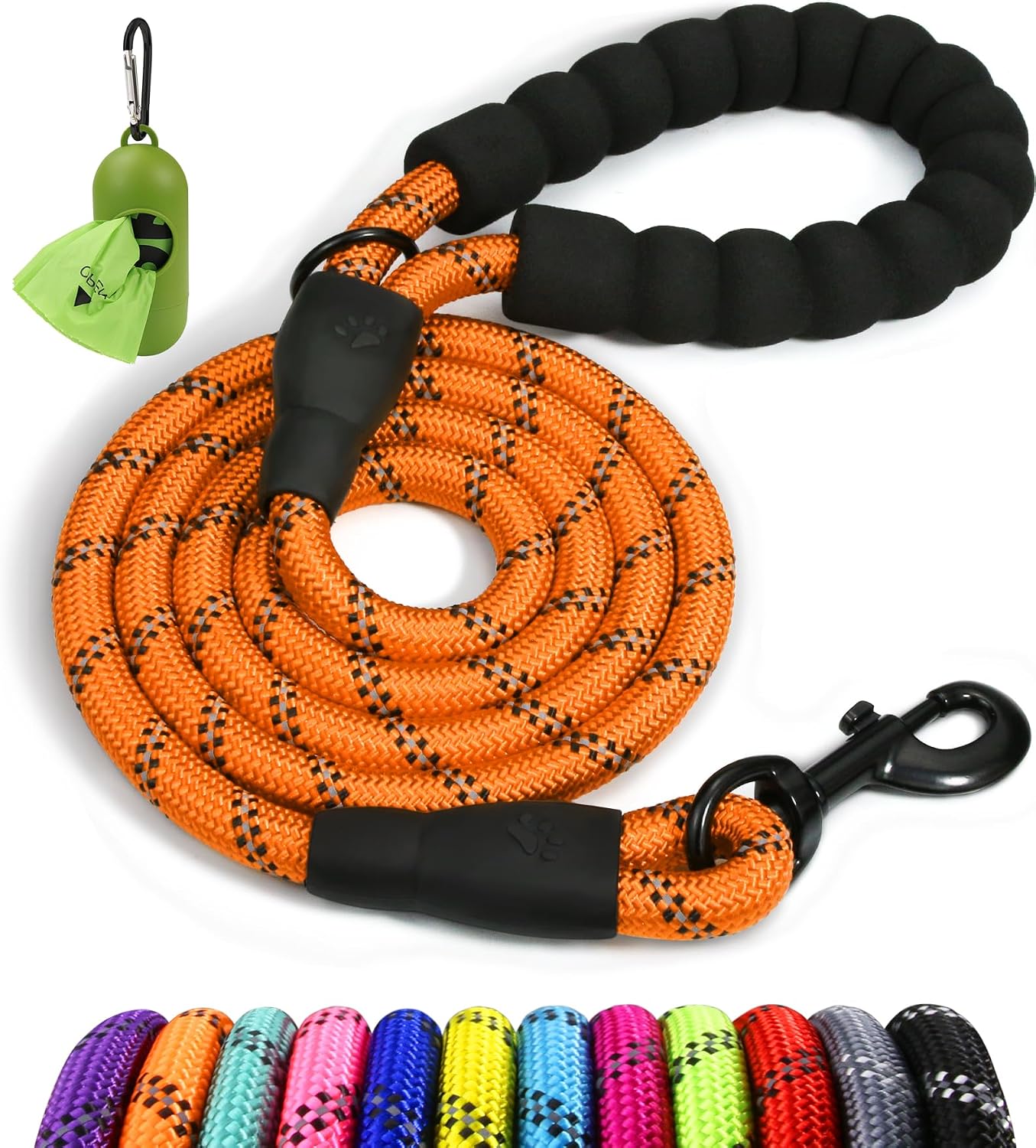 Taglory Rope Dog Leash for Medium Large Dogs, 6 FT Padded Handle, Orange