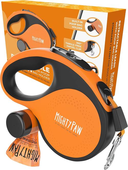 Mighty Paw Retractable Dog Leash, 16 ft, 50-110 lbs, Reflective Nylon Tape