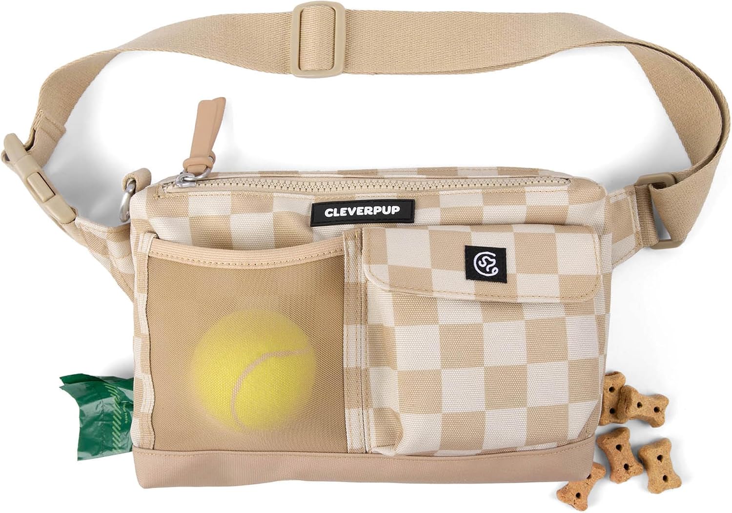 Cleverpup Walk and Train 2-in-1 Dog Walking Bag, Hands-Free, Checkerboard