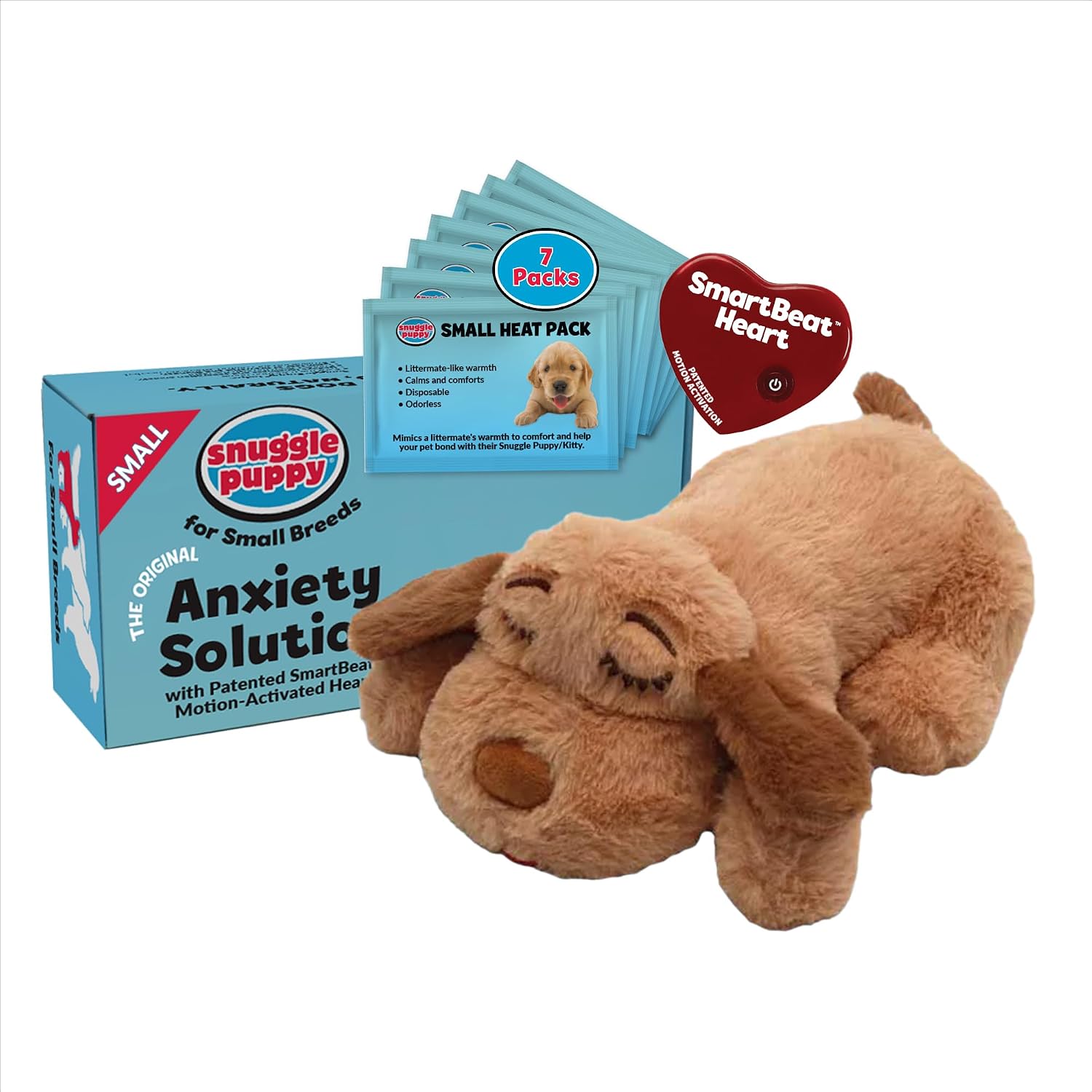 Snuggle Puppy Junior Heartbeat Toy & 7 Heat Packs, Small Breeds - Biscuit